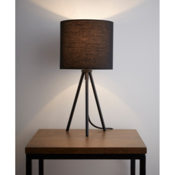 Kliving Black Cotton Fabric Shade Modern Metal Tripod Table Lamp - Size: 35 x 17 x 17cm - Wilko - thumbnail 4