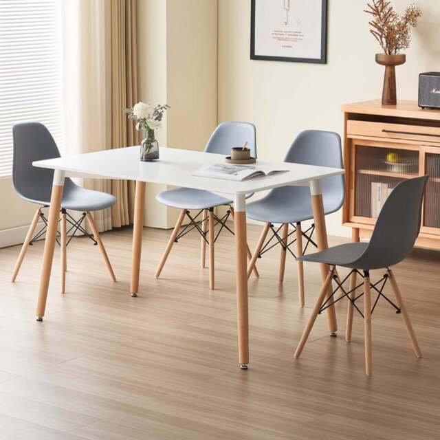 Comfy Living 4 Seater Metal Detailing Dining Set White and Grey - Wilko - image 1