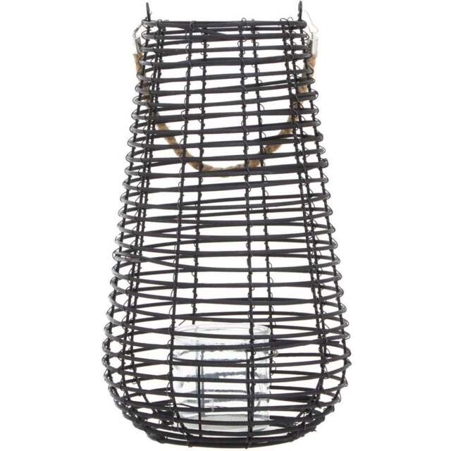Premier Housewares Lentigo Black Rattan Lantern Large - Size: 25 x 41 x 25cm - Wilko - image 1