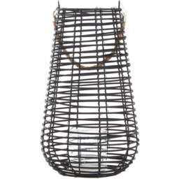 Premier Housewares Lentigo Black Rattan Lantern Large - Size: 25 x 41 x 25cm - Wilko