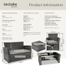 tectake Modena 4 Seater Grey Garden Furniture Set - Wilko - thumbnail 7