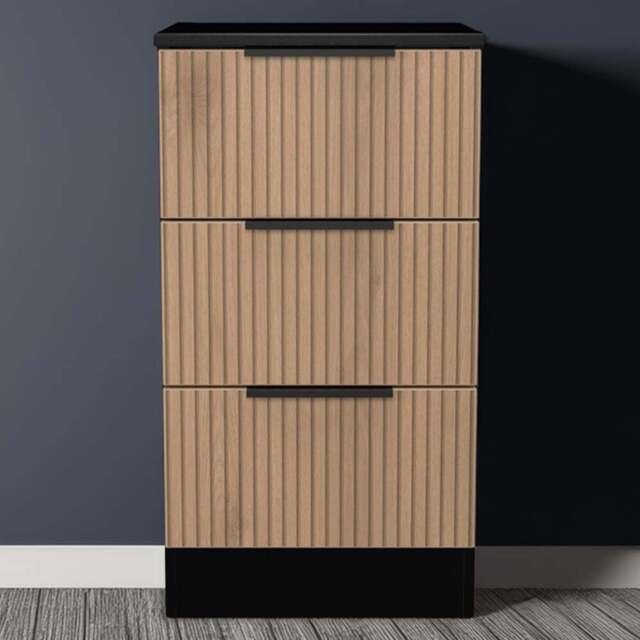 Crowndale Java 3 Drawer Slatt Effect and Black Bedside Cabinet - Wilko - image 1