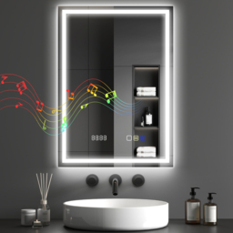 HOMCOM Rectangle Bluetooth Clock Frameless LED Bathroom Mirror with Demister Pad 50 x 70cm - Size: 50 x 3.5 x 70cm - Silver - Wilko - thumbnail 3