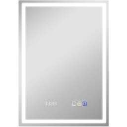 HOMCOM Rectangle Bluetooth Clock Frameless LED Bathroom Mirror with Demister Pad 50 x 70cm - Size: 50 x 3.5 x 70cm - Silver - Wilko