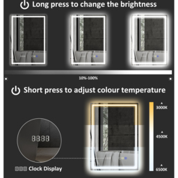 HOMCOM Rectangle Bluetooth Clock Frameless LED Bathroom Mirror with Demister Pad 50 x 70cm - Size: 50 x 3.5 x 70cm - Silver - Wilko - thumbnail 7