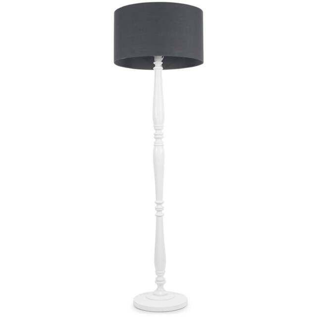 ValueLights Victoria Charcoal Fabric Drum Shade White Wood Traditional Stem LED Floor Lamp - Size: 157 x 45 x 45cm - Wilko - image 1