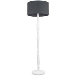 ValueLights Victoria Charcoal Fabric Drum Shade White Wood Traditional Stem LED Floor Lamp - Size: 157 x 45 x 45cm - Wilko