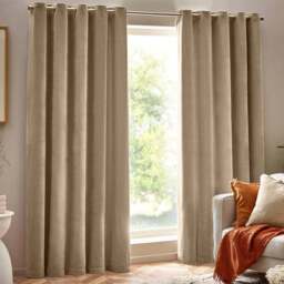 Yard Natural Heavy Chenille Velvet Eyelet Curtain 117 x 137cm - Size: W 137 x D 117cm - Cream - Yard Living - Wilko