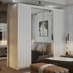 Sliding Wardrobes 4U 2 Sliding Door White Modern Silver Trim Mirrored Wardrobe 200cm - Size: 2 Door - Wilko