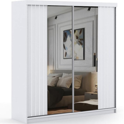 Sliding Wardrobes 4U 2 Sliding Door White Modern Silver Trim Mirrored Wardrobe 200cm - Size: 2 Door - Wilko - thumbnail 3