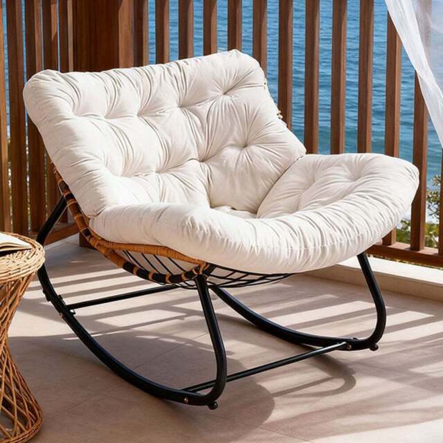 Living and Home White Cushion PE Rattan Rocking Chair - Size: Single - Wilko - image 1