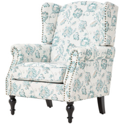 Living and Home White and Green Velvet and Linen Vintage Upholstered Armchair - Size: Single - Cream - Wilko - thumbnail 3