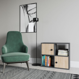Decorotika Tuttle 2 Door 2 Open Shelf Anthracite and Oak Bookcase - Size: 62.6 x 72 x 25cm - Multi - Wilko - thumbnail 5
