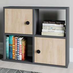 Decorotika Tuttle 2 Door 2 Open Shelf Anthracite and Oak Bookcase - Size: 62.6 x 72 x 25cm - Multi - Wilko - thumbnail 1
