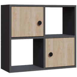 Decorotika Tuttle 2 Door 2 Open Shelf Anthracite and Oak Bookcase - Size: 62.6 x 72 x 25cm - Multi - Wilko - thumbnail 3