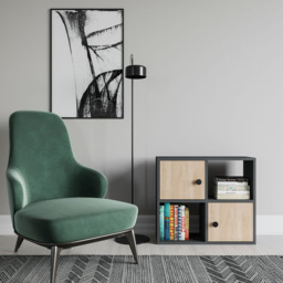 Decorotika Tuttle 2 Door 2 Open Shelf Anthracite and Oak Bookcase - Size: 62.6 x 72 x 25cm - Multi - Wilko - thumbnail 4
