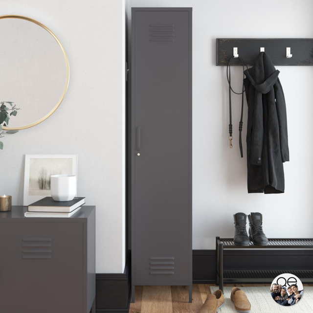 Dorel Bradford Single Door Grey Metal Locker Storage Cabinet - Size: 182 x 37 x 39cm - Wilko - image 1