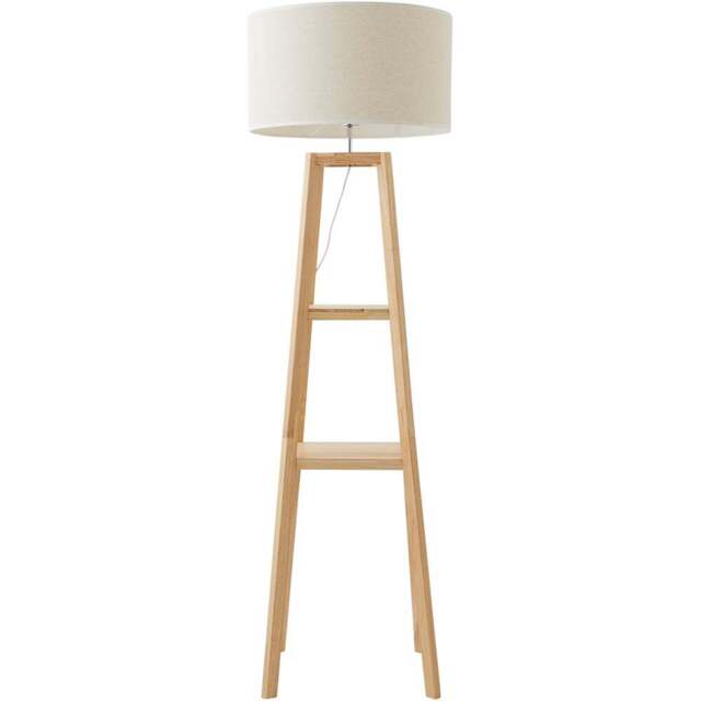 ValueLights Wakefield 2 Shelf White Edge Drum Shade Wooden LED Floor Lamp - Cream - Wilko - image 1