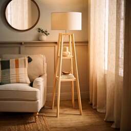 ValueLights Wakefield 2 Shelf White Edge Drum Shade Wooden LED Floor Lamp - Cream - Wilko - thumbnail 7
