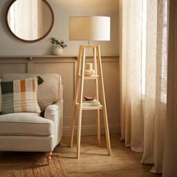 ValueLights Wakefield 2 Shelf White Edge Drum Shade Wooden LED Floor Lamp - Cream - Wilko - thumbnail 3