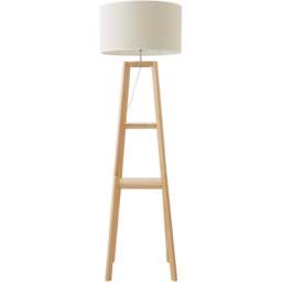 ValueLights Wakefield 2 Shelf White Edge Drum Shade Wooden LED Floor Lamp - Cream - Wilko