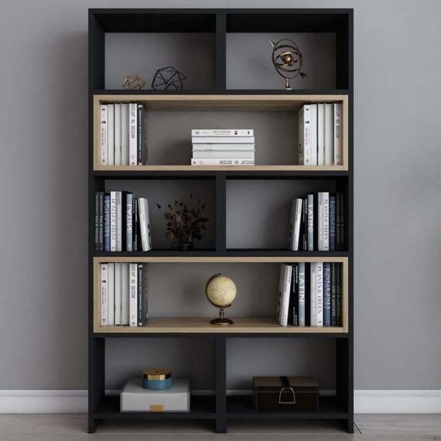 Decorotika Poyraz 8 Shelf Black Oud Oak Bookcase - Size: 150 x 163.5 x 22cm - Multi - Wilko - image 1
