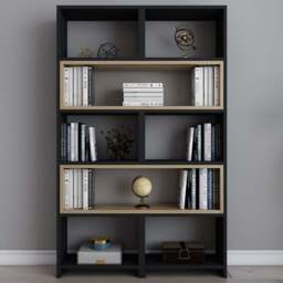Decorotika Poyraz 8 Shelf Black Oud Oak Bookcase - Size: 150 x 163.5 x 22cm - Multi - Wilko - thumbnail 1
