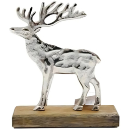 Marco Paul Silver Reindeer On Wooden Tray Christmas Decoration - Wilko