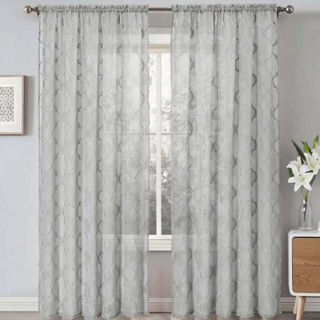 Velosso Tufted Grey Mariella Sheer Voile Panel Curtain 150 x 137cm - Size: w 150 x D 137cm - Wilko - image 1