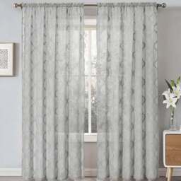Velosso Tufted Grey Mariella Sheer Voile Panel Curtain 150 x 137cm - Size: w 150 x D 137cm - Wilko