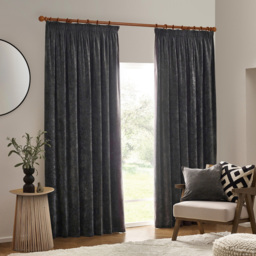 Yard Heavy Charcoal Chenille Velvet Pencil Pleat Curtains 229 x 137cm - Size: W 229 x D 137cm - Grey - Wilko - thumbnail 6
