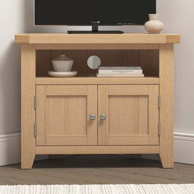 Seconique Windsor 2 Door Natural Oak Corner TV Unit - Size: 65 x 80 x 40cm - Wilko - image 1