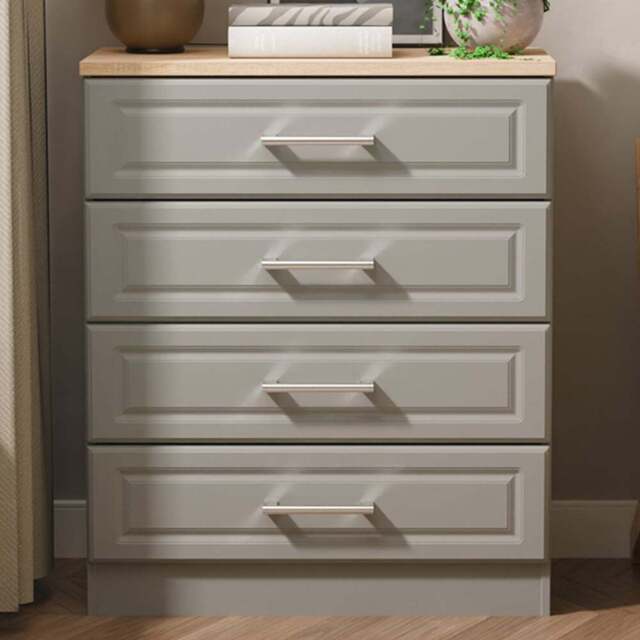 Crowndale Kent 4 Drawer Dusk Grey and Bardolino Oak Chest of Drawers Ready Assembled - Dusk Grey & Bardolino Oak - Wilko - image 1