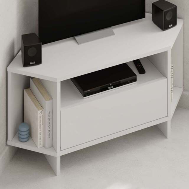 Decortie Viva 3 Shelf Single Cabinet White Finish Modern Corner TV Stand - Size: 45.3 x 95.7 x 35.4cm - Wilko - image 1