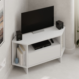 Decortie Viva 3 Shelf Single Cabinet White Finish Modern Corner TV Stand - Size: 45.3 x 95.7 x 35.4cm - Wilko - thumbnail 6
