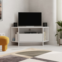 Decortie Viva 3 Shelf Single Cabinet White Finish Modern Corner TV Stand - Size: 45.3 x 95.7 x 35.4cm - Wilko - thumbnail 5