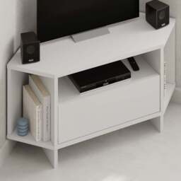 Decortie Viva 3 Shelf Single Cabinet White Finish Modern Corner TV Stand - Size: 45.3 x 95.7 x 35.4cm - Wilko - thumbnail 1