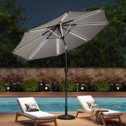 Living and Home Light Grey Solar LED Crank and Tilt Parasol with Resin Woven Base 3m - Wilko - thumbnail 3