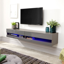 GFW Galicia Grey Large Wall TV Unit with LED - Size: 38 x 180 x 30cm - Wilko - thumbnail 4