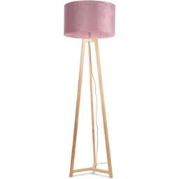 ValueLights Lottie Blush Pink Velvet Drum Shade Natural Wood Tripod LED Floor Lamp - Size: 148 x 45 x 45cm - Cream - Wilko