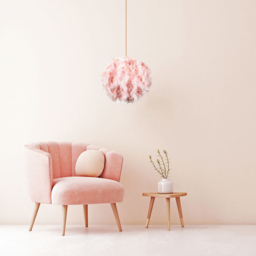 Happy Homewares Small Pink Feather Decorated Pendant Shade - Size: 20 x 25 x 25cm - Wilko - thumbnail 3