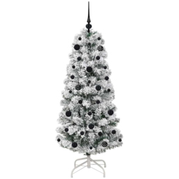 vidaXL Pre-Lit Warm White LED and Black Baubles Snow Flocked Artificial Christmas Tree 4.9ft - Green - Wilko - thumbnail 5