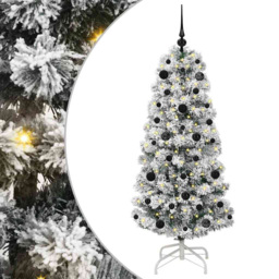 vidaXL Pre-Lit Warm White LED and Black Baubles Snow Flocked Artificial Christmas Tree 4.9ft - Green - Wilko - thumbnail 3
