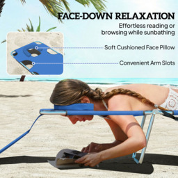 Outsunny Set of 2 Blue Foldable Sun Lounger with Reading Hole - Size: 88 x 185 x 55cm - Wilko - thumbnail 6