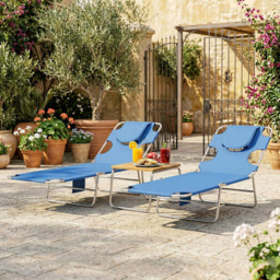 Outsunny Set of 2 Blue Foldable Sun Lounger with Reading Hole - Size: 88 x 185 x 55cm - Wilko - thumbnail 1