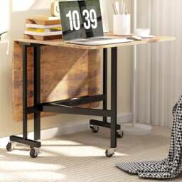HOMCOM 6 Seater Brown Drop Leaf Mobile Dining Table - Wilko - thumbnail 1