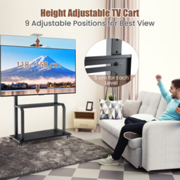 Costway Mobile TV Stand Rolling Cart with Camera and AV Shelf - Size: 162.2 x 64 x 10.7cm - Black - Wilko - thumbnail 7