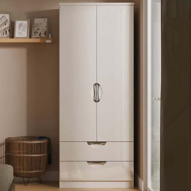 Crowndale Camden 2 Door 2 Drawer Kashmir Gloss Wardrobe Ready Assembled - Kashmir Gloss & Kashmir - Wilko - image 1