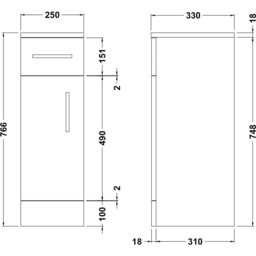nuie Mayford Single Door Single Drawer Gloss White Floor Standing Cupboard - Size: 766 x 250 x 330mm - Wilko - thumbnail 4