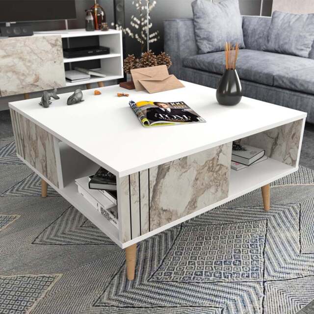 Decorotika Ronas Single Shelf White and Ephesus Square Coffee Table - Size: 46.5 x 89.6 x 89.6cm - Multi - Wilko - image 1